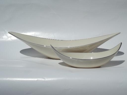 photo of vintage Lenox platinum ivory china, two mod oblong dishes or bowls #1