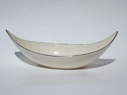 photo of vintage Lenox platinum ivory china, two mod oblong dishes or bowls #4