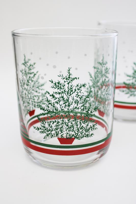 photo of vintage Libbey Christmas drinking glasses pine or fir trees, double old fashioned lowballs #2