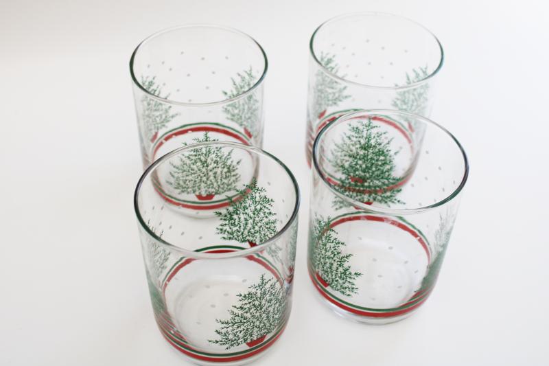 photo of vintage Libbey Christmas drinking glasses pine or fir trees, double old fashioned lowballs #4