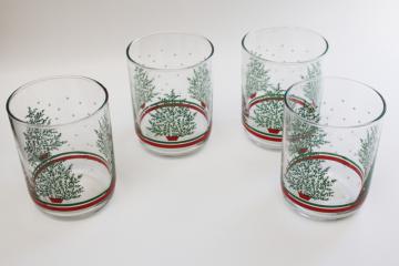 catalog photo of vintage Libbey Christmas drinking glasses pine or fir trees, double old fashioned lowballs