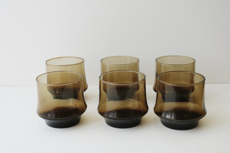 photo of vintage Libbey Impromptu tawny smoke brown glass tumblers, retro bar glasses #1