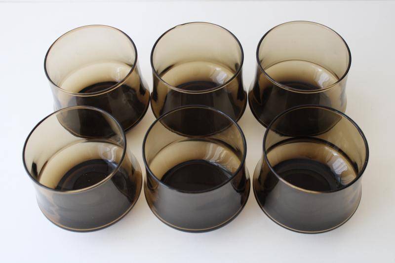 photo of vintage Libbey Impromptu tawny smoke brown glass tumblers, retro bar glasses #3