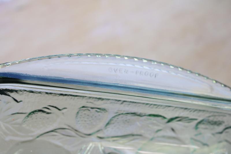 photo of vintage Libbey Orchard fruit pattern rectangular baker baking pan, spanish green #4