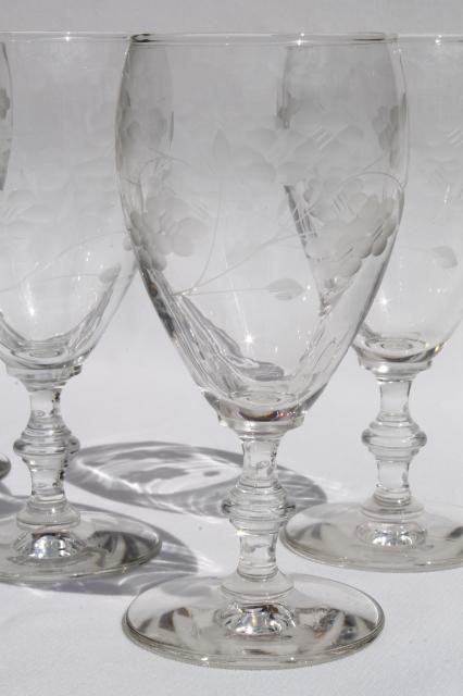 photo of vintage Libbey / Rock Sharpe Georgian water glasses, wheel / grey cut glass goblets #2