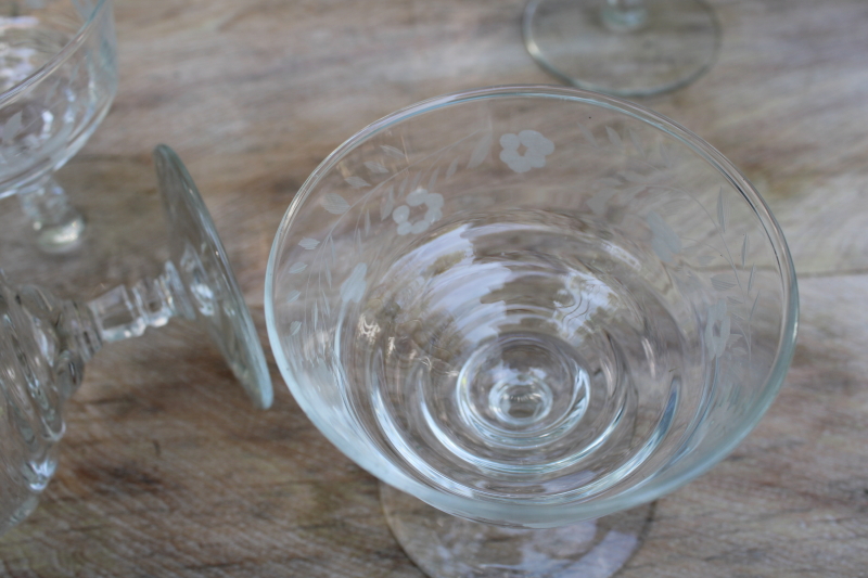 photo of vintage Libbey Rock Sharpe crystal clear glass sherbet glasses, Halifax floral cut #3