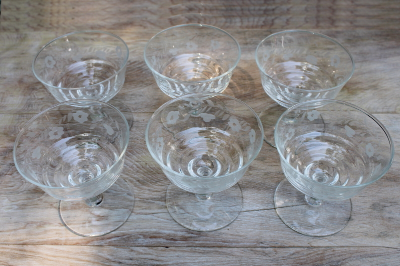 photo of vintage Libbey Rock Sharpe crystal clear glass sherbet glasses, Halifax floral cut #4