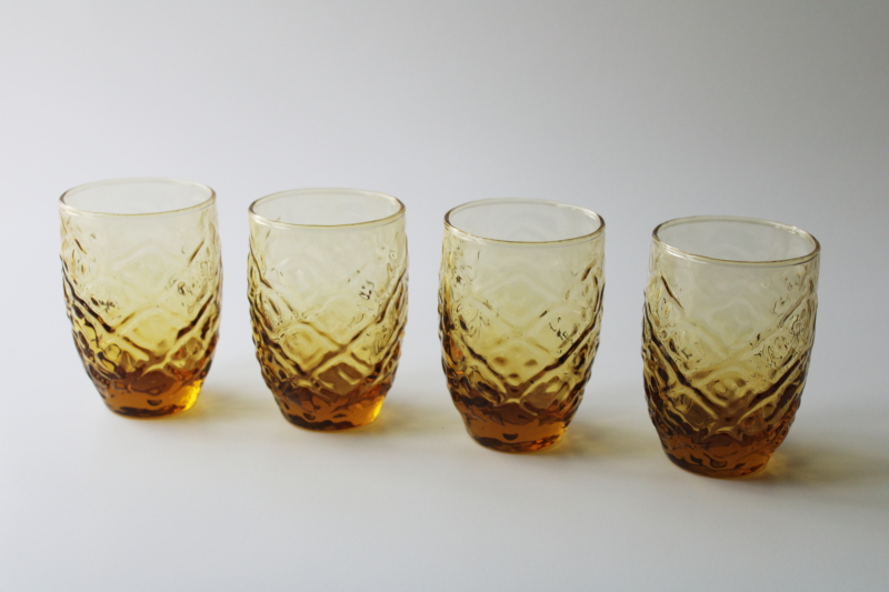 photo of vintage Libbey amber glass diamond pattern mini tumblers, juice glasses, candle holders? #1