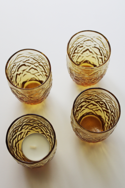 photo of vintage Libbey amber glass diamond pattern mini tumblers, juice glasses, candle holders?  #4