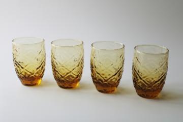 catalog photo of vintage Libbey amber glass diamond pattern mini tumblers, juice glasses, candle holders? 