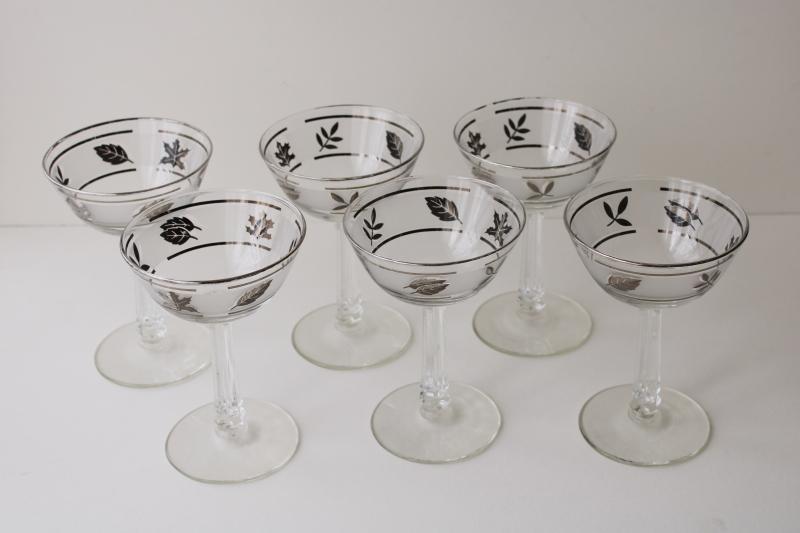 photo of vintage Libbey silver foliage frosted glass champagne or cocktail glasses set  #1