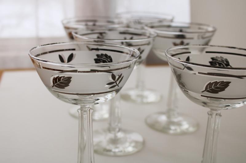 photo of vintage Libbey silver foliage frosted glass champagne or cocktail glasses set  #4