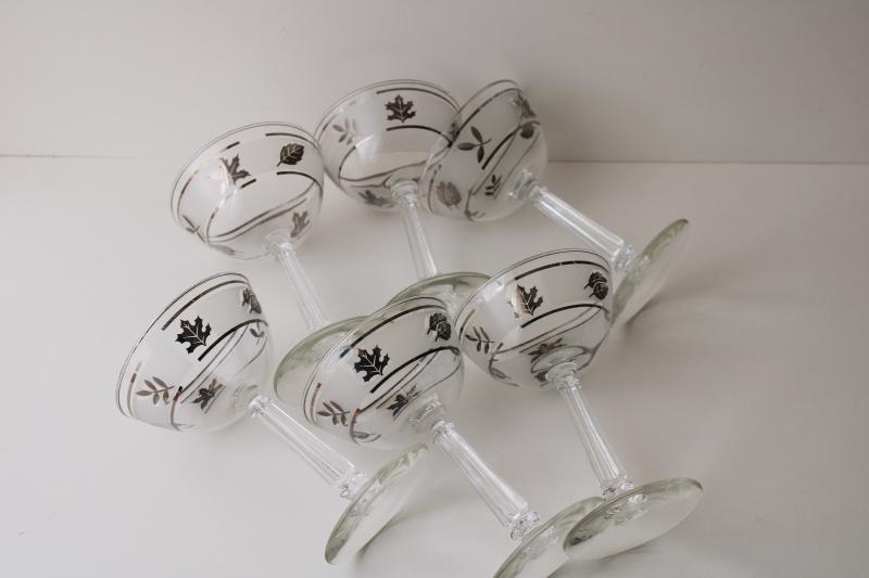 photo of vintage Libbey silver foliage frosted glass champagne or cocktail glasses set  #5