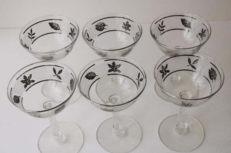 photo of vintage Libbey silver foliage frosted glass champagne or cocktail glasses set  #6