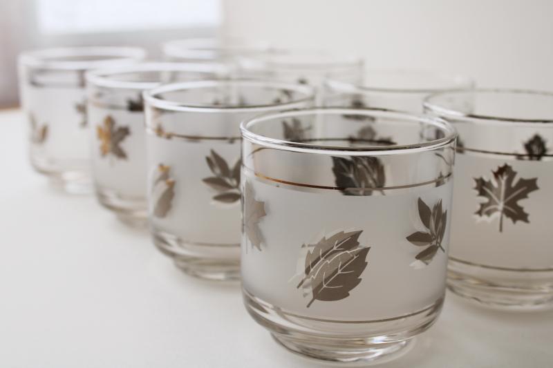 photo of vintage Libbey silver foliage old fashioned glasses, lowball tumblers set of 8 #2