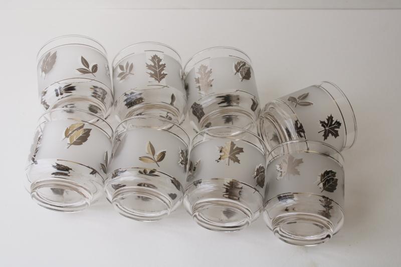 photo of vintage Libbey silver foliage old fashioned glasses, lowball tumblers set of 8 #3