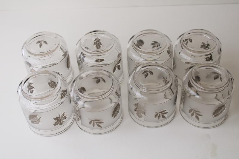 photo of vintage Libbey silver foliage old fashioned glasses, lowball tumblers set of 8 #6