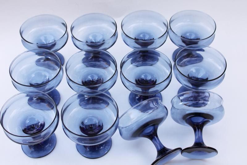 photo of vintage Libbey stemware, dusky blue glass, set of 12 champagne glasses Connoisseur tulip #3