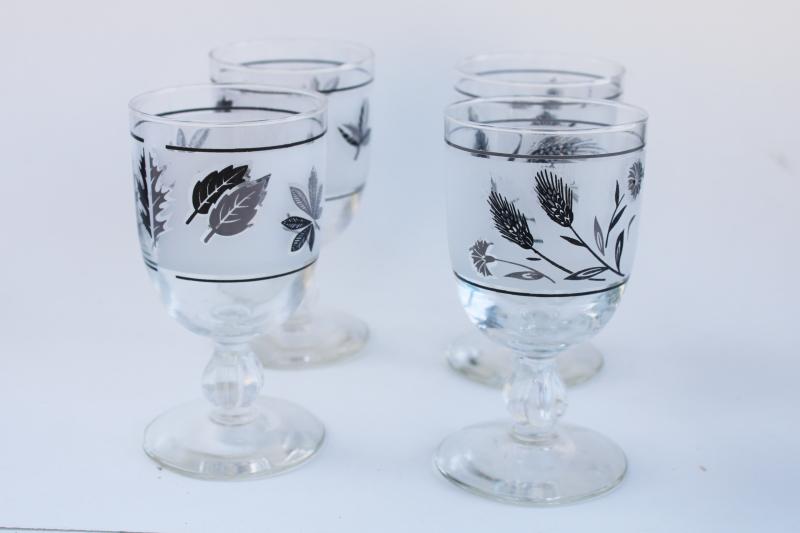 photo of vintage Libbey stemware, wine glass goblets in silver foliage & wildflower wheat #1
