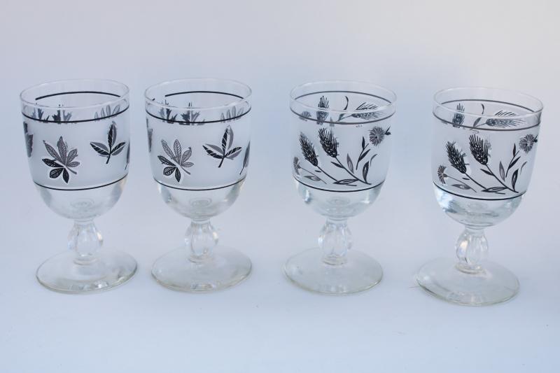 photo of vintage Libbey stemware, wine glass goblets in silver foliage & wildflower wheat #2