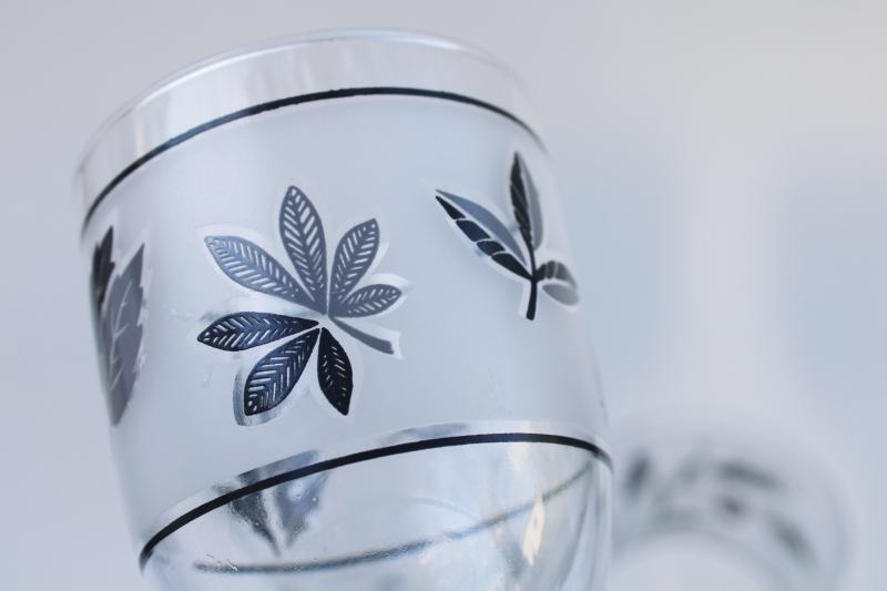 photo of vintage Libbey stemware, wine glass goblets in silver foliage & wildflower wheat #4