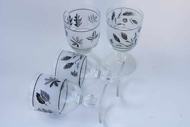 photo of vintage Libbey stemware, wine glass goblets in silver foliage & wildflower wheat #8