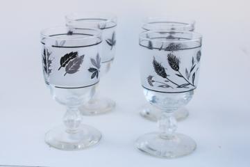 catalog photo of vintage Libbey stemware, wine glass goblets in silver foliage & wildflower wheat