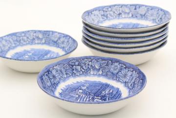 catalog photo of vintage Liberty blue & white transferware china, Betsy Ross American flag bowls