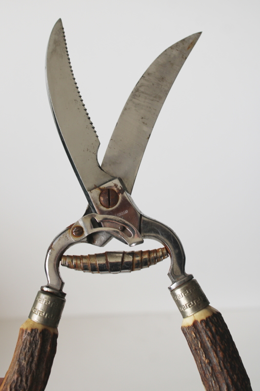 photo of vintage Lifetime Cutlery poultry shears, kitchen shears w/ antler handles  #6
