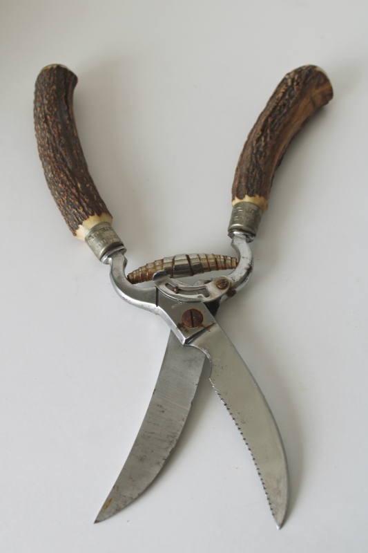 photo of vintage Lifetime Cutlery poultry shears, kitchen shears w/ antler handles  #9