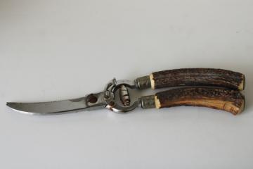 catalog photo of vintage Lifetime Cutlery poultry shears, kitchen shears w/ antler handles 