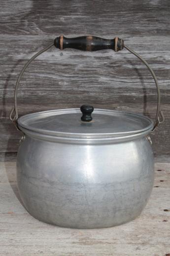 photo of vintage Lifetime aluminum kettle w/ wood handle wire bail & jelly strainer basket pot insert #3