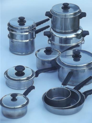 photo of vintage Lifetime stainless pots & pans lot, egg poacher, double boiler #1