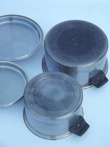 photo of vintage Lifetime stainless pots & pans lot, egg poacher, double boiler #4