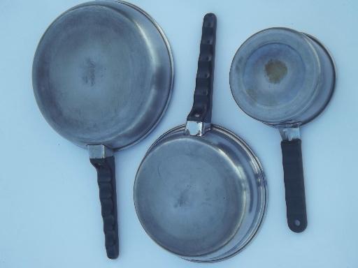 photo of vintage Lifetime stainless pots & pans lot, egg poacher, double boiler #7