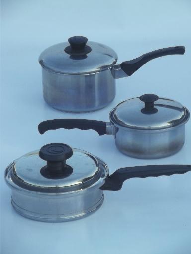 photo of vintage Lifetime stainless pots & pans lot, egg poacher, double boiler #8