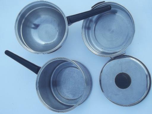 photo of vintage Lifetime stainless pots & pans lot, egg poacher, double boiler #13