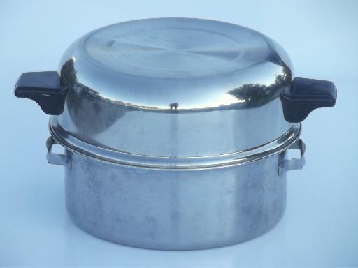 photo of vintage Lifetime stainless pots & pans lot, egg poacher, double boiler #15