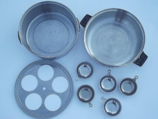 photo of vintage Lifetime stainless pots & pans lot, egg poacher, double boiler #17