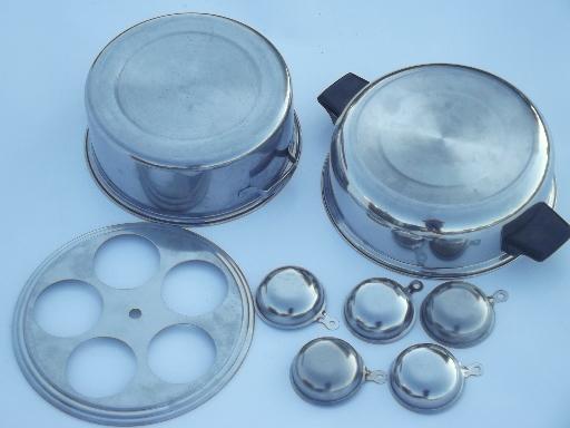 photo of vintage Lifetime stainless pots & pans lot, egg poacher, double boiler #18