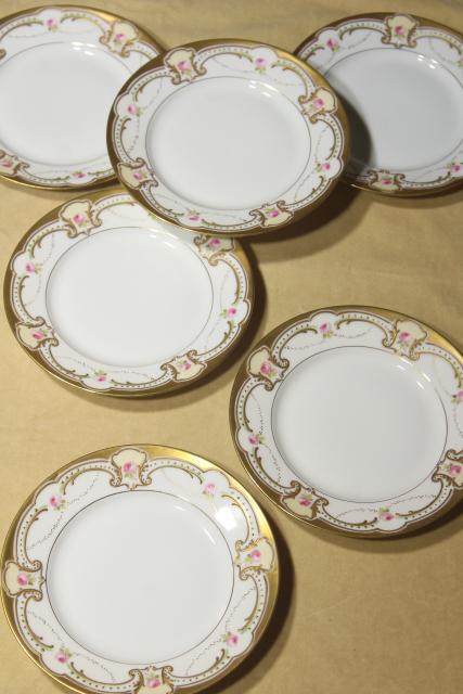 photo of vintage Limoges B & Co french porcelain china dessert plates, hand painted floral w/ gold #1