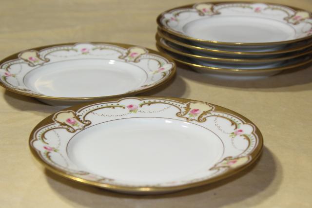 photo of vintage Limoges B & Co french porcelain china dessert plates, hand painted floral w/ gold #2