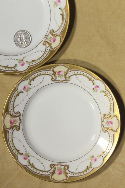 photo of vintage Limoges B & Co french porcelain china dessert plates, hand painted floral w/ gold #4