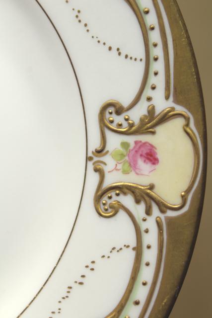 photo of vintage Limoges B & Co french porcelain china dessert plates, hand painted floral w/ gold #5