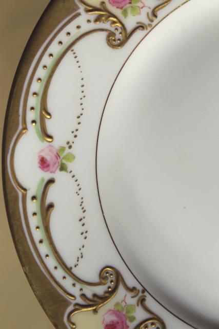 photo of vintage Limoges B & Co french porcelain china dessert plates, hand painted floral w/ gold #6