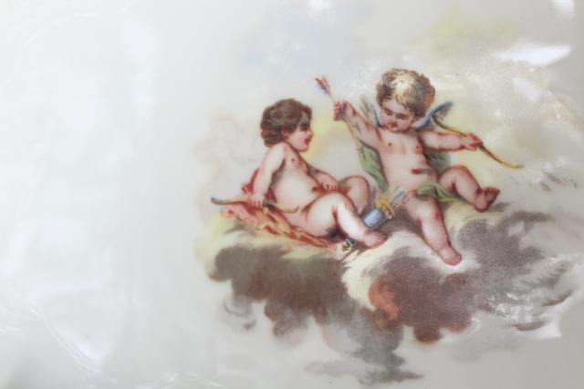 photo of vintage Limoges France Lanternier tray w/ oyster scalloped border, cherubs #2