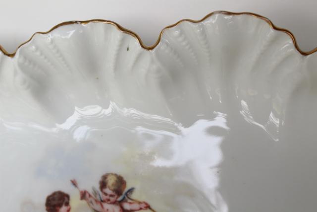 photo of vintage Limoges France Lanternier tray w/ oyster scalloped border, cherubs #3