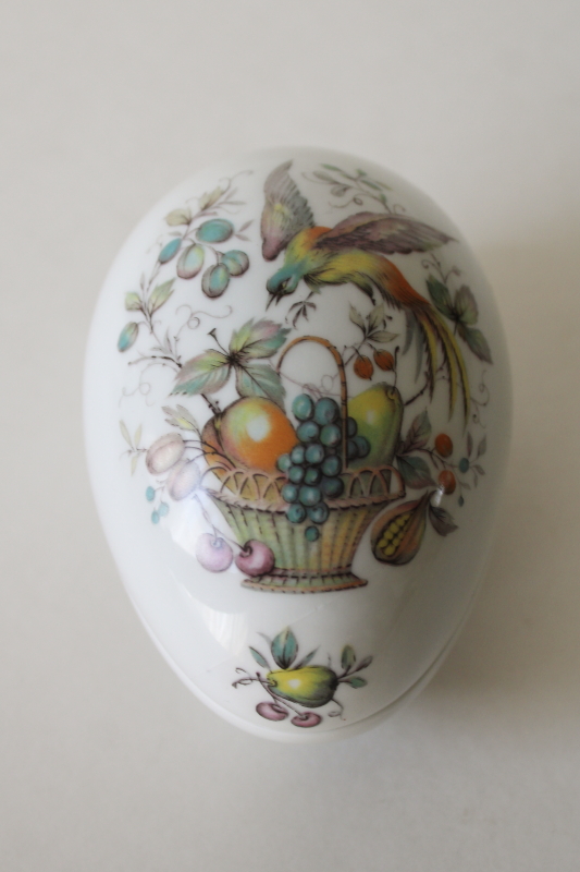 photo of vintage Limoges France porcelain egg shaped trinket box, bird of paradise and fruit basket  #1
