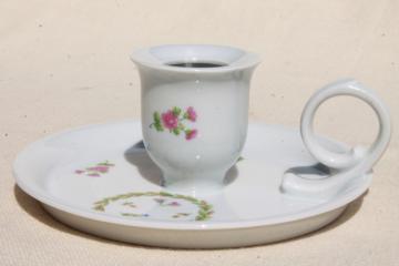 catalog photo of vintage Limoges china candle holder, finger ring chamber candlestick handpainted & signed