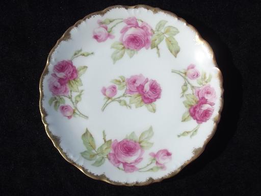 photo of vintage Limoges french porcelain plates w/ roses, P & B Elite France #2